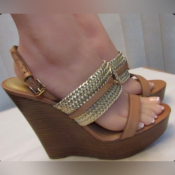 Coach Beatriz Gold Strap Platform Sandals - Picture 2 of 7